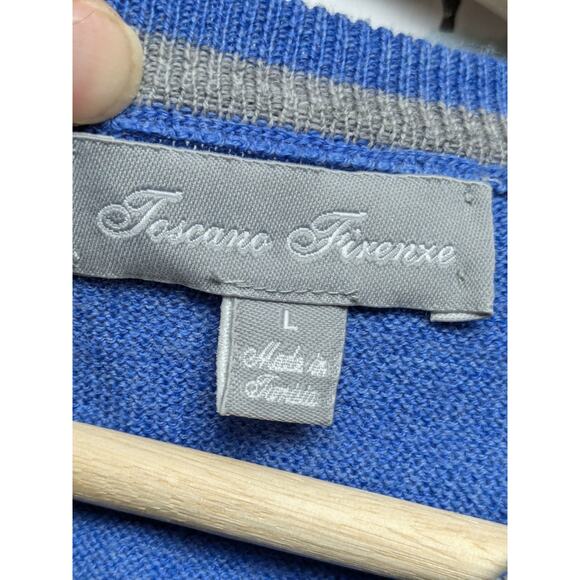 Toscano Firenze Men's L Merino Wool Sweater Vest Blue V-Neck Coastal Grandpacore - Picture 3 of 6